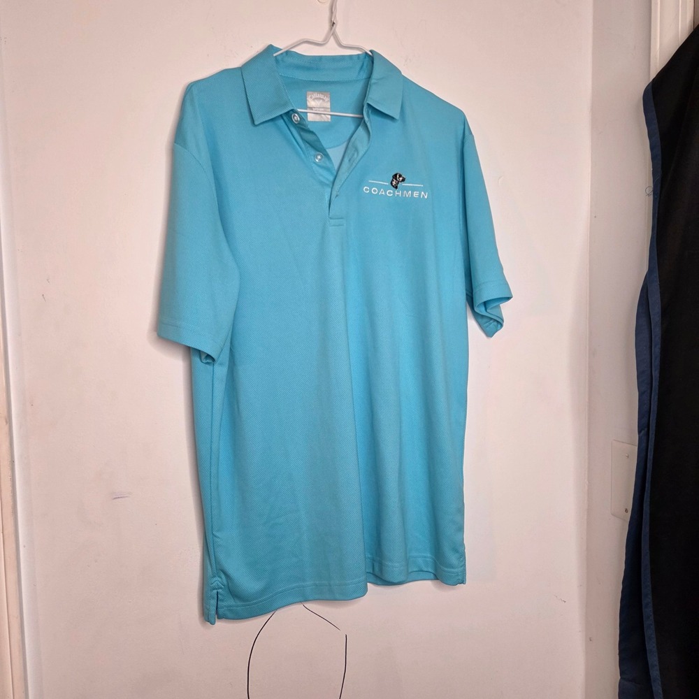 Callaway Mens Opti-Dri Polo Shirt Medium Blue Coachmen Golf Short Sleeve